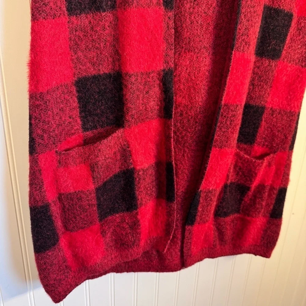 Cyrus Red and Black Buffalo Plaid Open-Front Sleeveless Vest Cardigan Size S